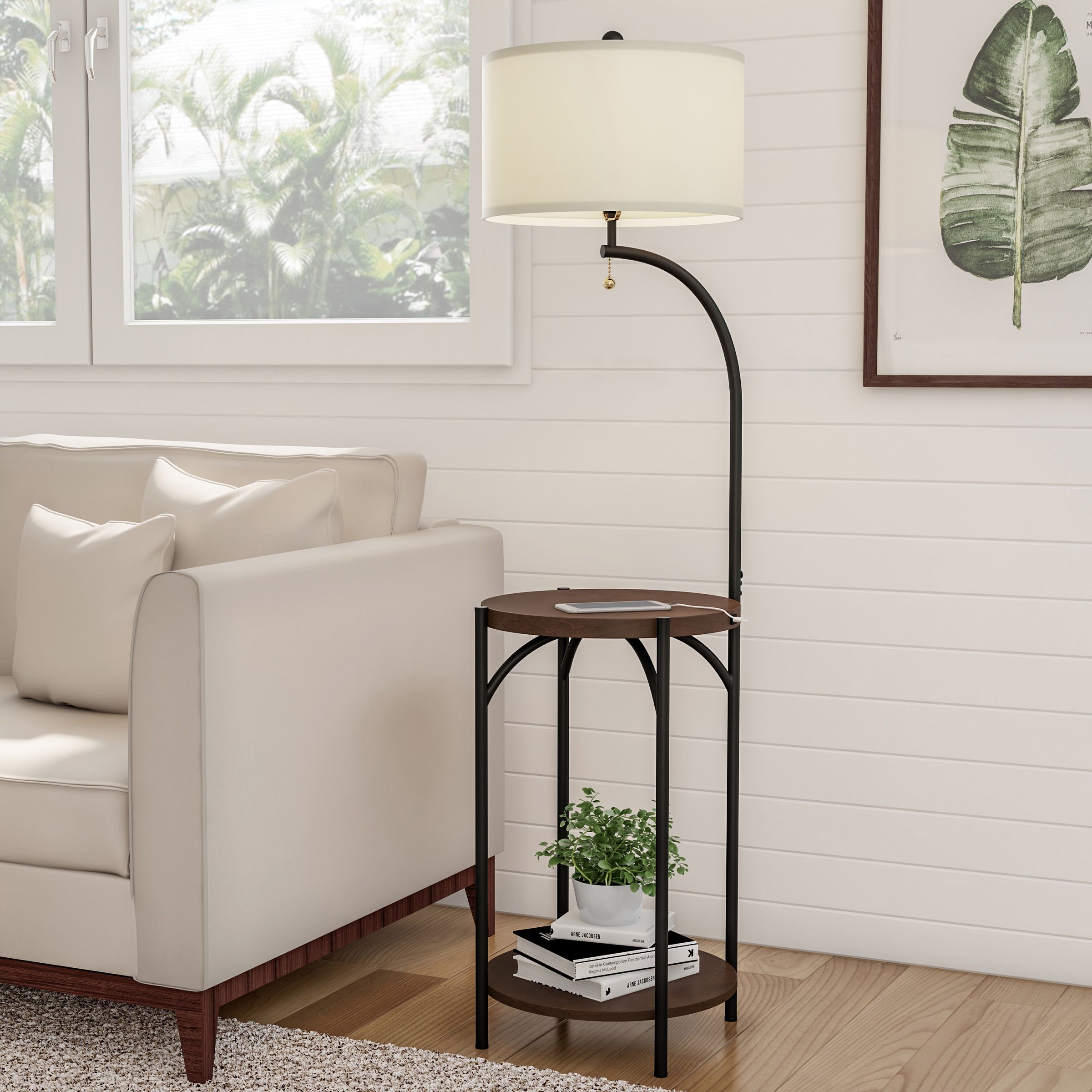 Floor Lamp With Table – Modern Rustic Side Table With Usb Charging Port,  Led Bulb, And Drum Shaped Shade. Standing Light With Shelveslavish Home  – Walmart Inside Floor Lamps With Usb Charge (Photo 8 of 15)