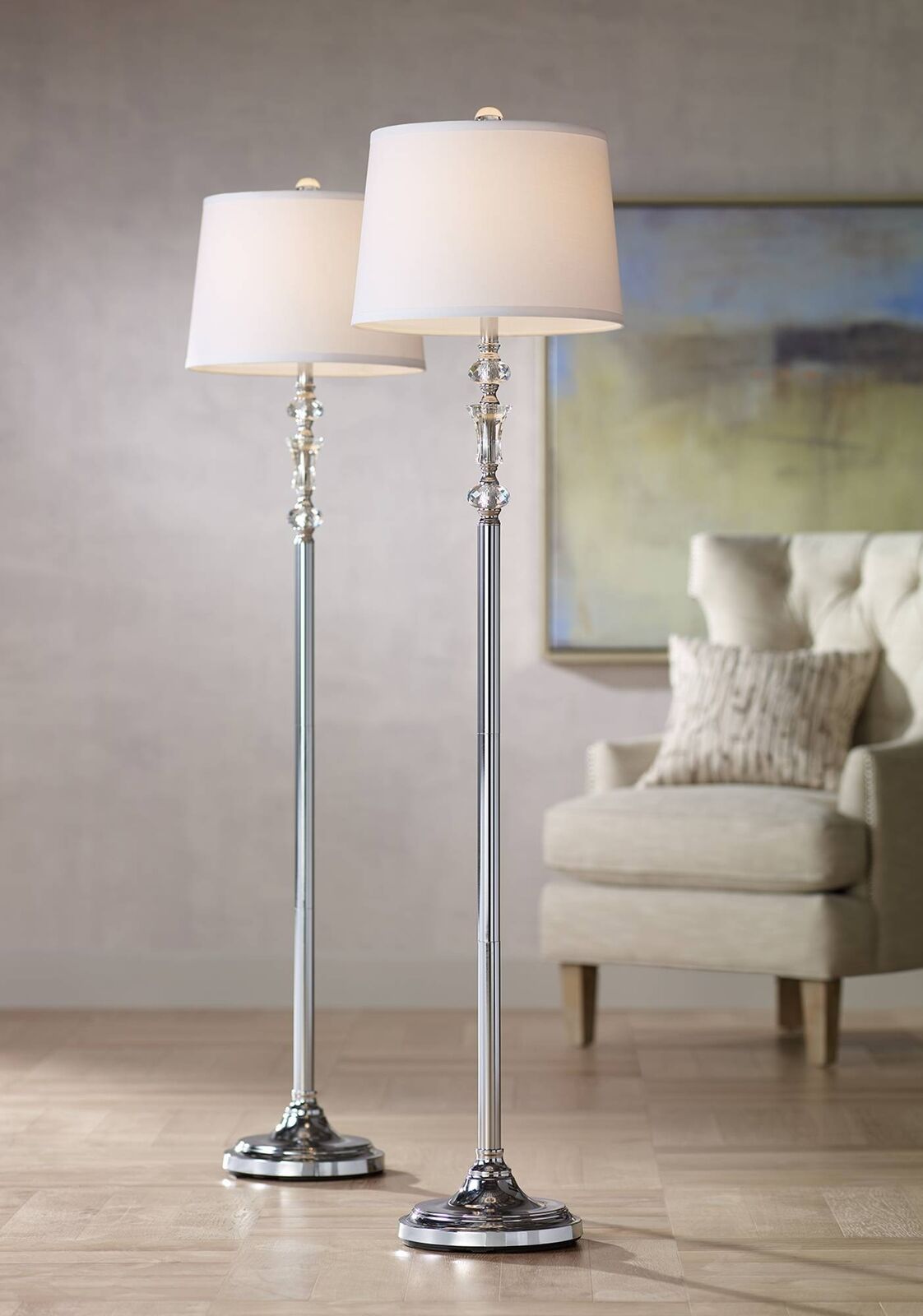 Floor Lamps Set Of 2 Polished Steel Crystal Glass For Living Room Bedroom |  Ebay Inside Wide Crystal Floor Lamps (View 13 of 15)