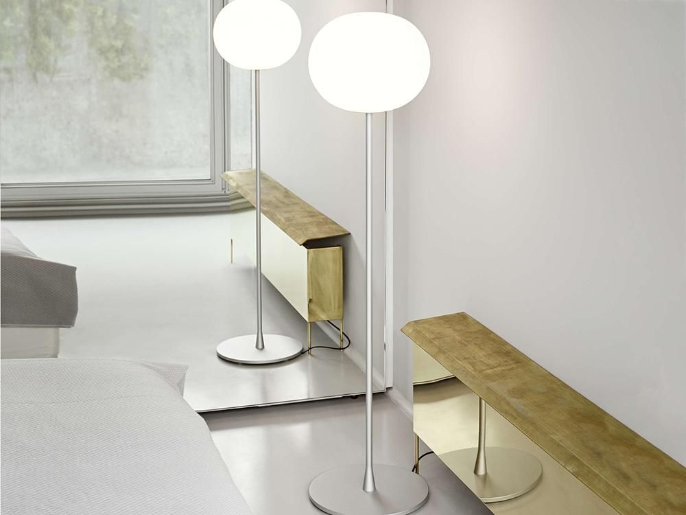 Flos Floor Lamp Glo Ball (h 175 Cm, Silver Base – Glass – Metal) –  Myareadesign.it Pertaining To Silver Metal Floor Lamps (Photo 3 of 15)