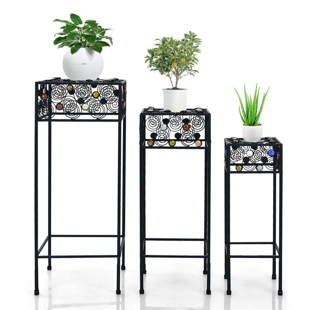 Forclover 4 28 In. Set Of Tall Indoor/outdoor Black Steel Plant Stand  Ctw Np10277bk – The Home Depot Within Set Of Three Plant Stands (Photo 8 of 15)