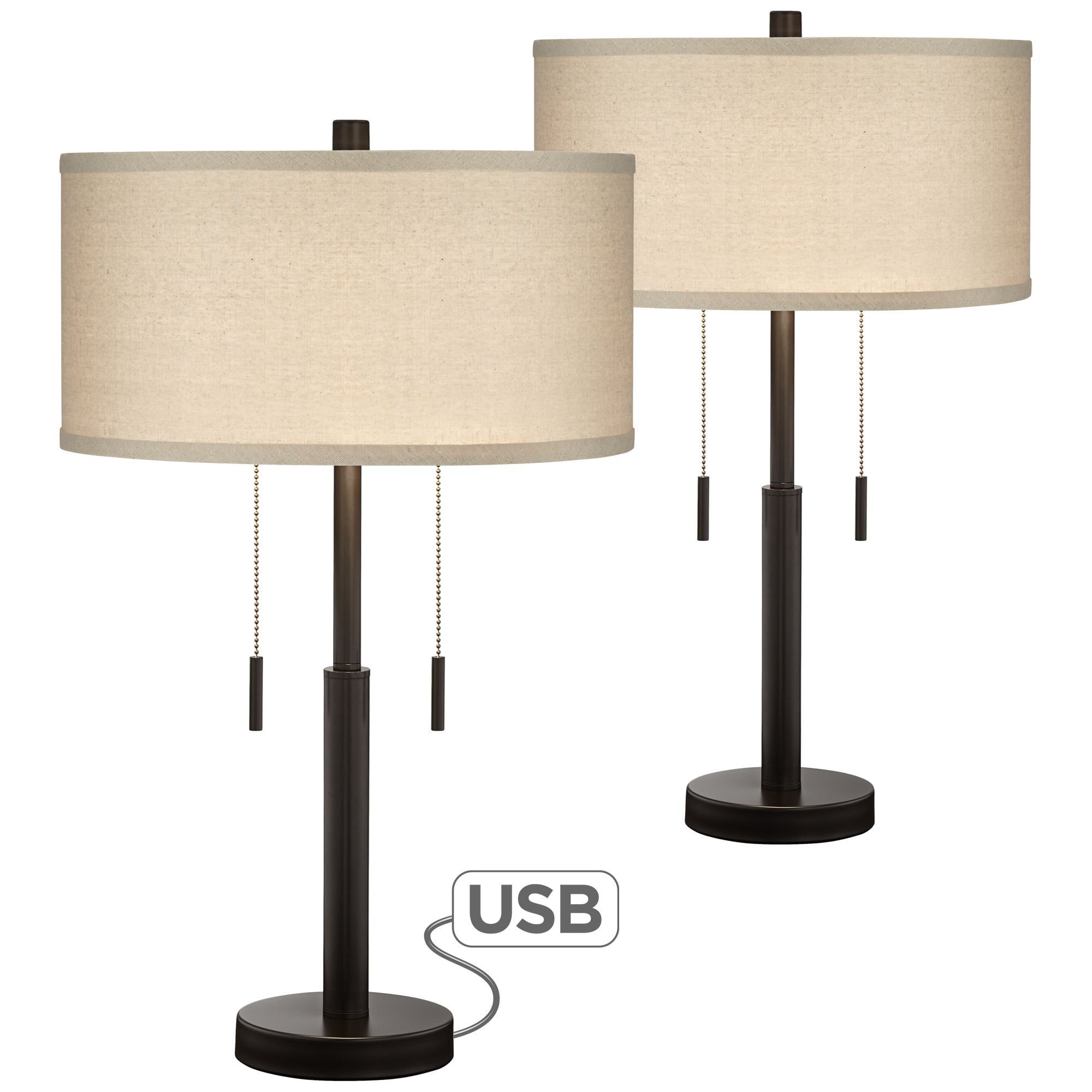 Franklin Iron Works Industrial Table Lamps 25" High Set Of 2 With Hotel  Style Usb Charging Port Rich Bronze Drum Shade For Living Room Desk Bedroom  – Walmart Inside Floor Lamps With Usb Charge (Photo 12 of 15)