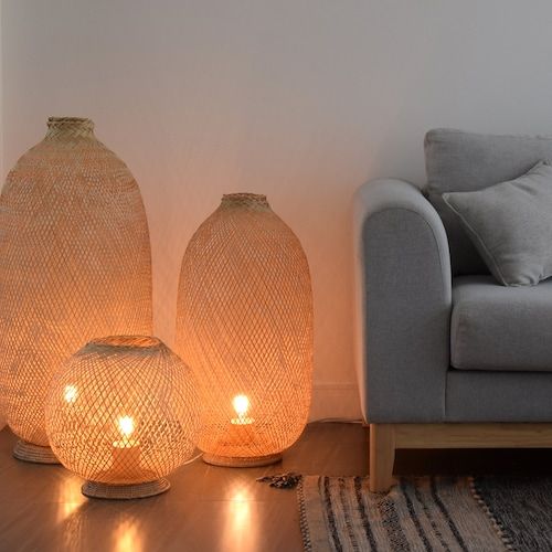 Freestanding Bamboo Floor Lamp Handmade Wooden Light Thai – Etsy Regarding Natural Woven Floor Lamps (View 4 of 15)