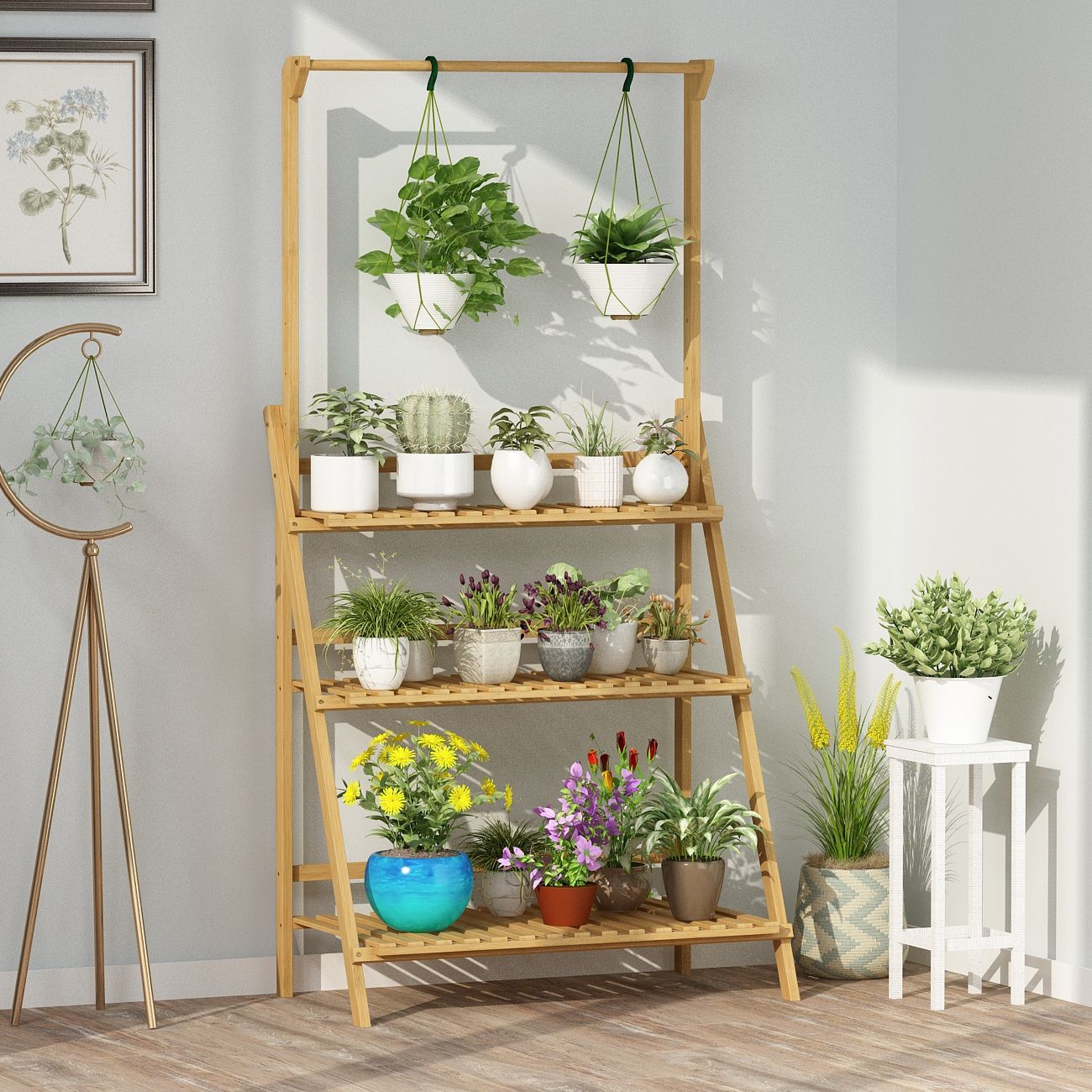 Fufu&gaga 3 Tier Plant Stand 57 In H X 27.6 In W Wood Indoor/outdoor  Rectangular Wood Plant Stand At Lowes Intended For Three Tiered Plant Stands (Photo 1 of 15)