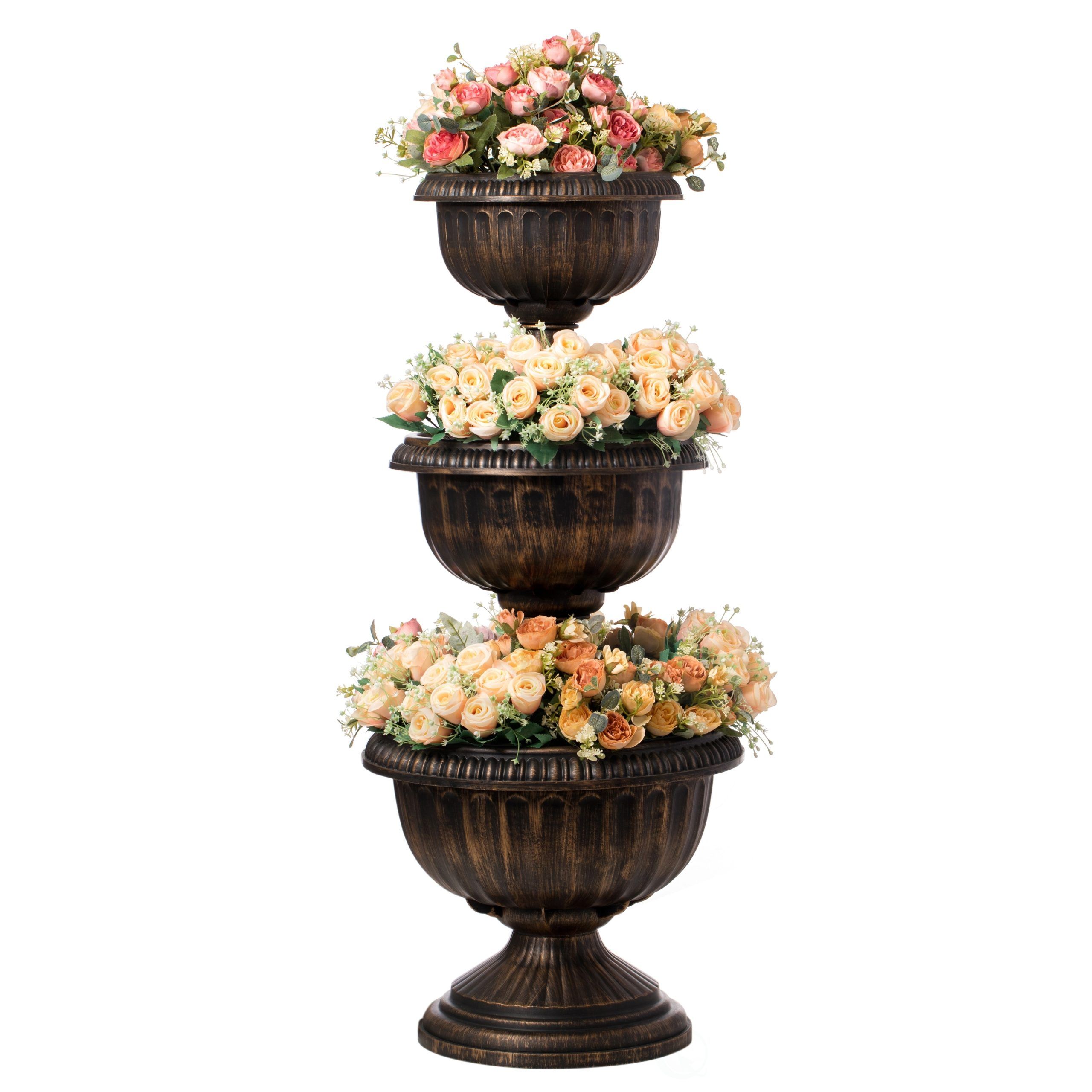 Garden Triple Stacked Flower Bowl Urn Tier Planter Decoration – Overstock –  35489061 Pertaining To Plant Stands With Flower Bowl (View 4 of 15)
