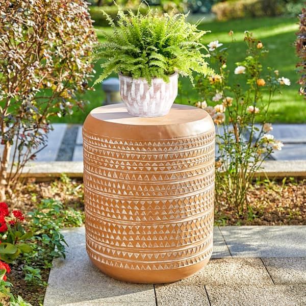 Glitzhome 18.5 In. H Multi Functional Mgo Resin Terracotta White Garden  Stool Or Outdoor Planter Stand Or Accent Table 2029500007 – The Home Depot Throughout Resin Plant Stands (Photo 13 of 15)
