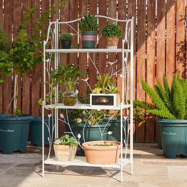 Glitzhome 44.75 In. H Rectangular 3 Tiered White Metal Shelf Planter Stand  2007200051 – The Home Depot Pertaining To Rectangular Plant Stands (Photo 14 of 15)