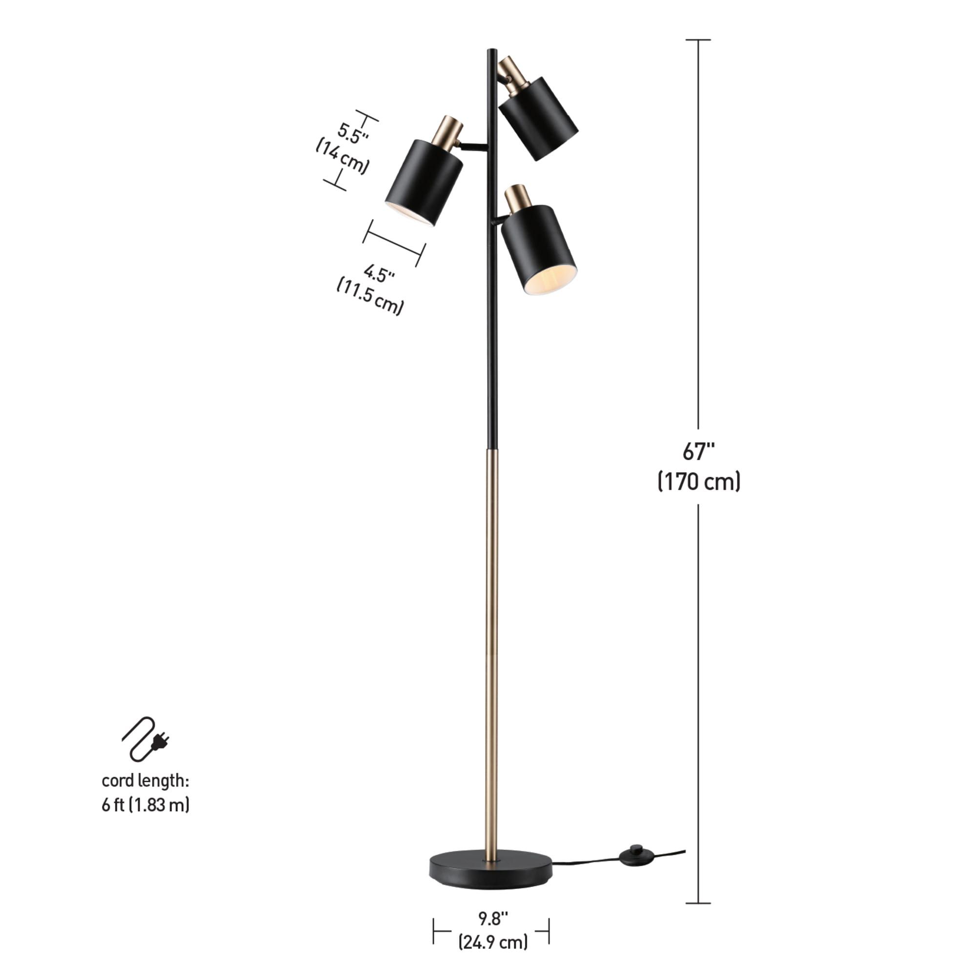Globe Electric 67354 Matte Black / Matte Brass Novogratz 3 Light 67" Tall Led  Tree Floor Lamp – Lightingdirect For 3 Light Tree Floor Lamps (View 14 of 15)