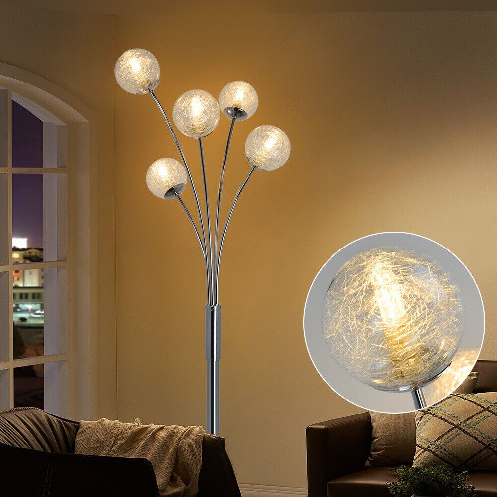 Globe Led Floor Lamps Modern Standing Lamps With 5 Lights For Bedroom Glass  | Ebay For Modern Floor Lamps (View 5 of 15)