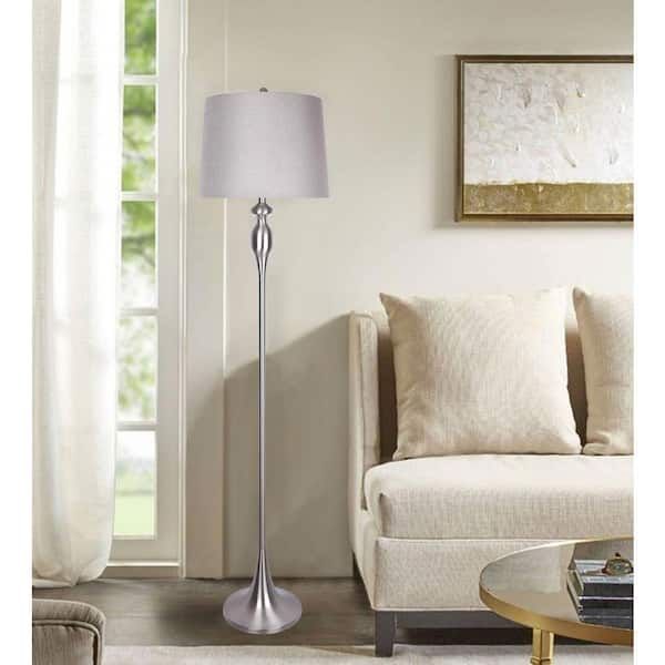 Grandview Gallery 63.5 In. Brushed Nickel Floor Lamp With Taupe Textured  Linen Empire Shades Sf90043bm – The Home Depot For Textured Linen Floor Lamps (Photo 3 of 15)