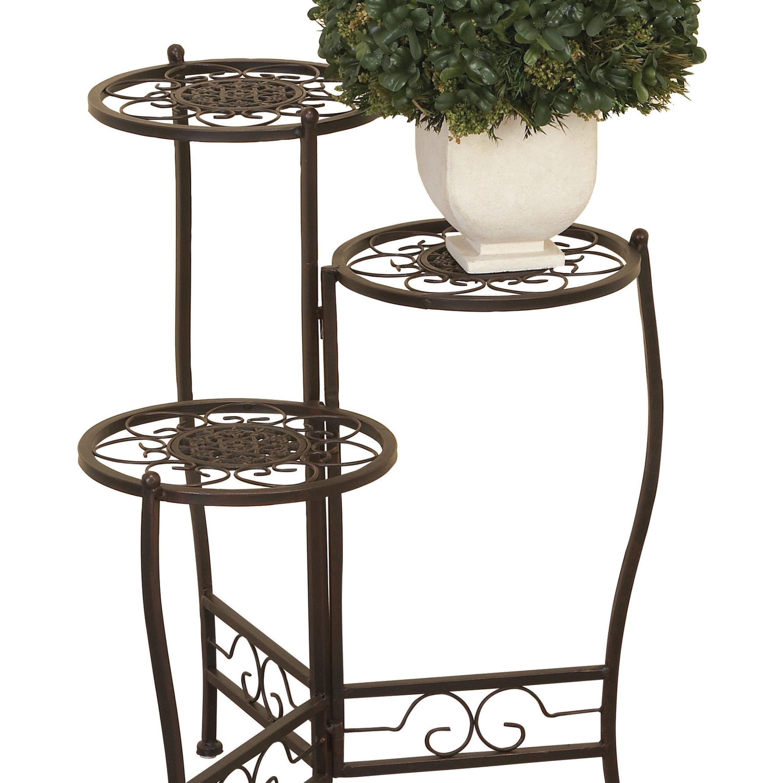 Grayson Lane 18 In H X 18 In W Brown Indoor/outdoor Round Wrought Iron Plant  Stand In The Plant Stands Department At Lowes Regarding Brown Metal Plant Stands (View 3 of 15)
