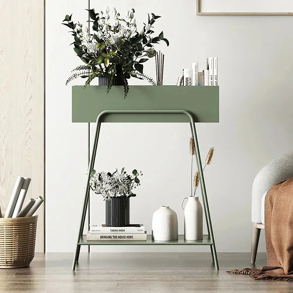 Green Rectangular 2 Tier Plant Stand Indoors Display Shelf Storage Shelving  Metal Homary In Green Plant Stands (View 9 of 15)