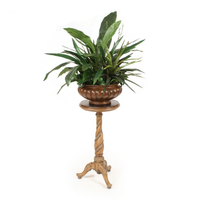 Greenery In Brown Fluted Bowl With Spiral Plant Stand – Distinctive Designs Regarding Plant Stands With Flower Bowl (Photo 2 of 15)