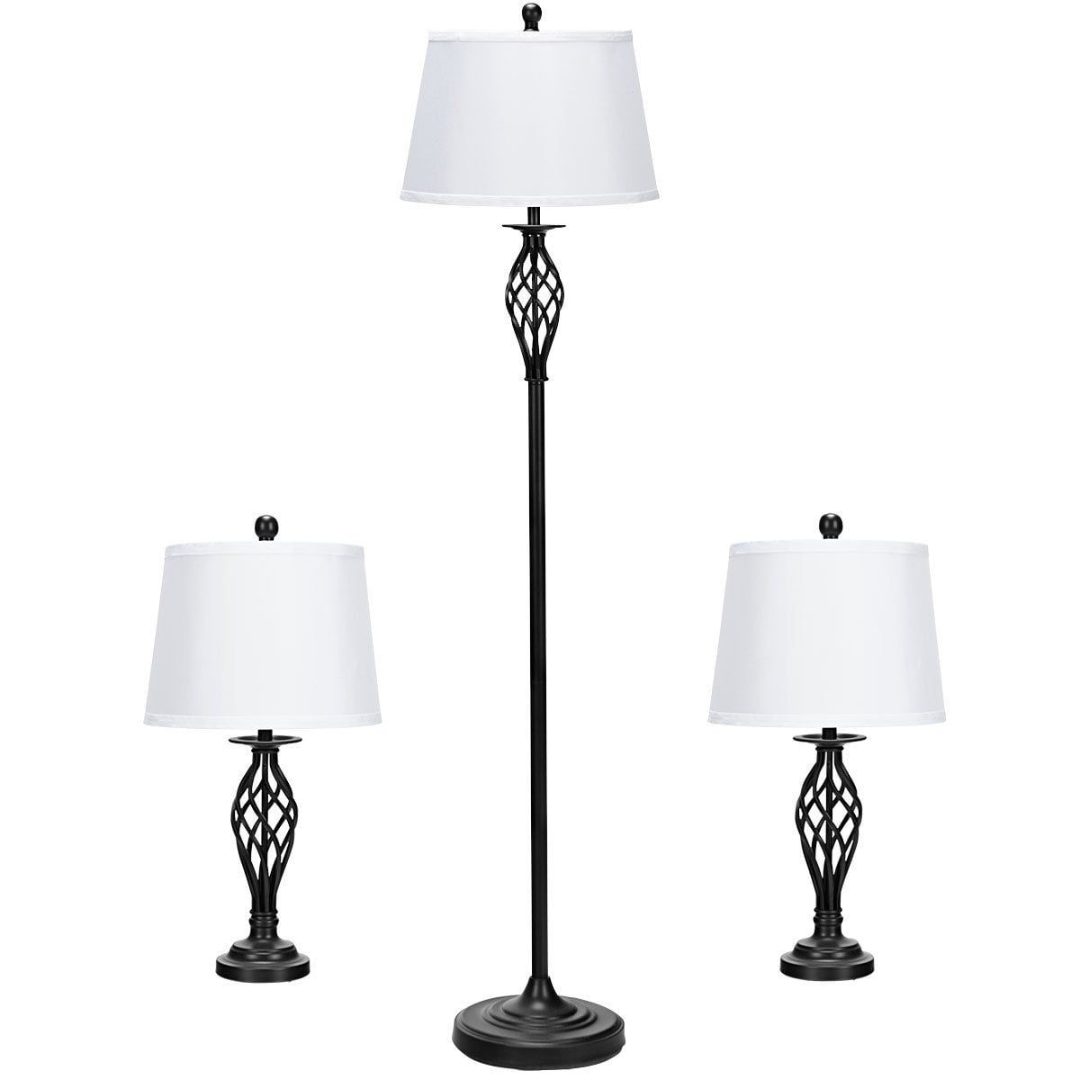 Gymax 3 Piece Lamp Set 2 Table Lamps 1 Floor Lamp Fabric Shades Living Room  Bedroom – Walmart Pertaining To 3 Piece Setfloor Lamps (View 15 of 15)
