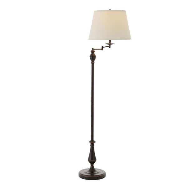 Hampton Bay 59 In. Oil Rubbed Bronze Swing Arm Floor Lamp With Cream Fabric  Drum Shade F319001a Rob – The Home Depot Throughout 59 Inch Floor Lamps (Photo 3 of 15)