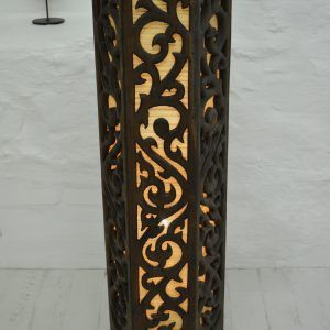 Hand Carved Dark Teak Wood Hexagon Floor Lamp ~ Nevina.co (View 7 of 15)