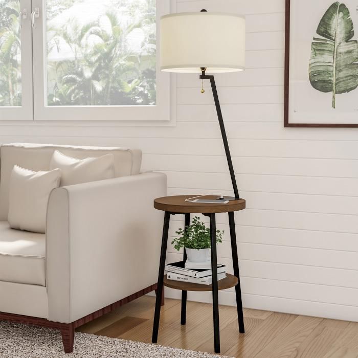 Hastings Home 2 Tier End Table Floor Lamp With Usb Port  Black & Brown –  20434415 | Hsn For Floor Lamps With 2 Tier Table (View 1 of 15)