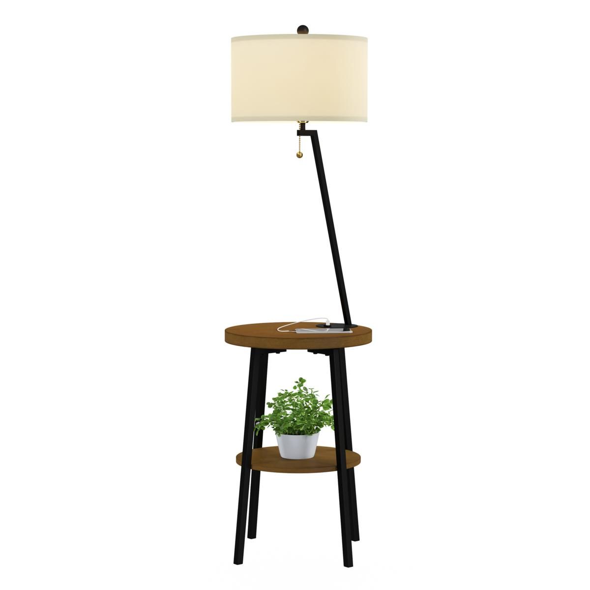 Hastings Home 2 Tier End Table Floor Lamp With Usb Port  Black & Brown –  20434415 | Hsn In Floor Lamps With 2 Tier Table (View 11 of 15)