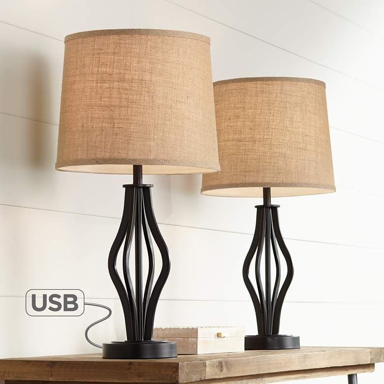 Heather Iron Table Lamps With Usb Ports Set Of 2 – #23x34 | Lamps Plus |  Modern Table Lamp, Lamps Living Room, Contemporary Table Lamps Throughout Floor Lamps With Usb (View 6 of 15)