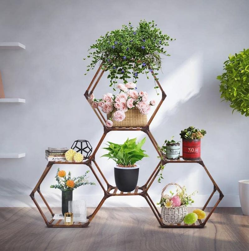 Hexagon Plant Stand Indoor Large 7 Tiers Wood Outdoor | Ebay Within Hexagon Plant Stands (Photo 3 of 15)