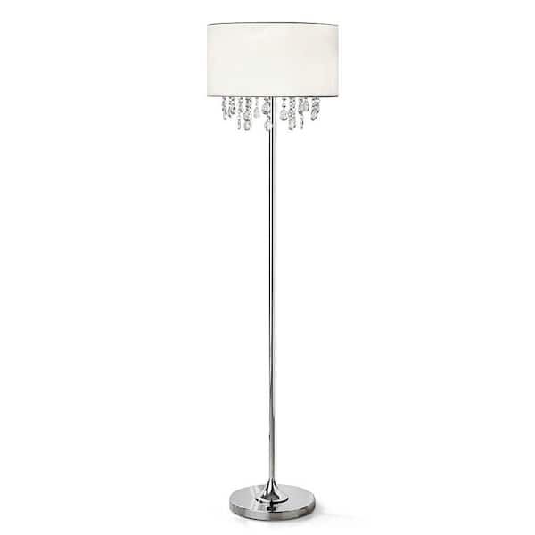 Homeglam Florence 61 In. Chrome Finish Crystal Pendants Metal Floor Lamp  Hl7020f Wh – The Home Depot Intended For Chrome Finish Metal Floor Lamps (Photo 4 of 15)