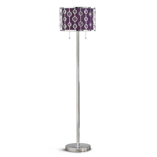 Homeglam Glimmer 61.5 In. Chrome Finish 2 Light Metal Shade With Crystals Floor  Lamp With Purple Inner Shade Hg9618f Pr – The Home Depot Pertaining To Purple Floor Lamps (Photo 3 of 15)