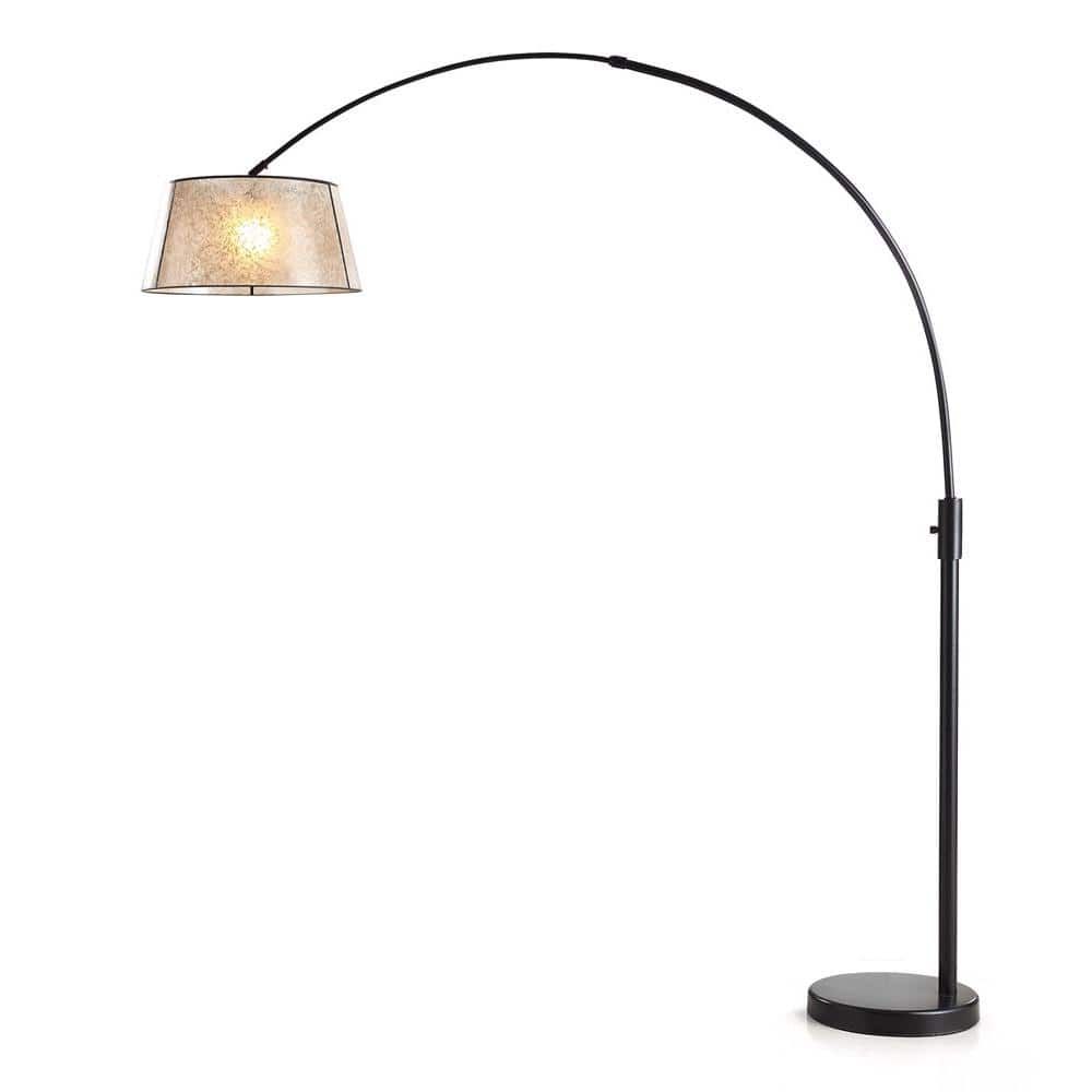 Homeglam Orbita 82 In. Dark Bronze Furnish Led Dimmable Retractable Arch Floor  Lamp, Bulb Included With Empire Mica Shade Hl6013 Brmc – The Home Depot In 82 Inch Floor Lamps (Photo 4 of 15)
