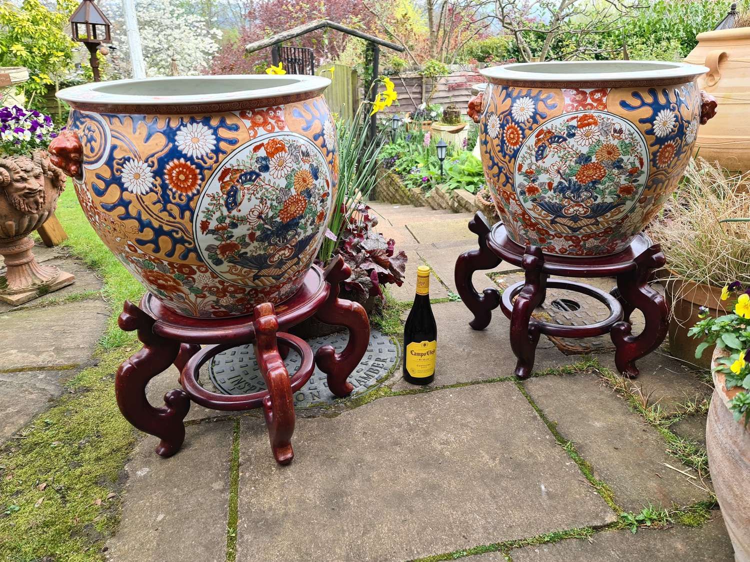 Huge Pair Of Chinese Fish Bowl Jardinieres On Stands Pertaining To Fishbowl Plant Stands (View 15 of 15)