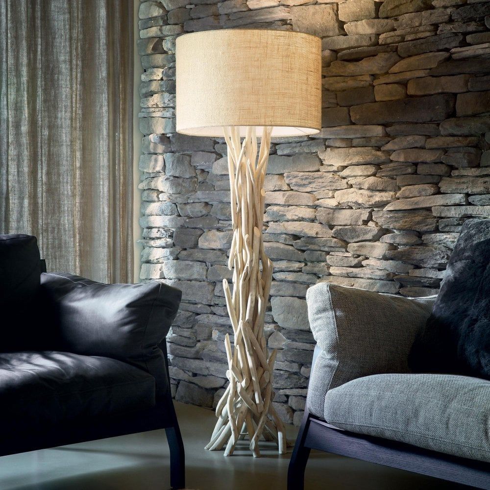 Ideal Lux Id148939 Driftwood Natural Wooden Stick Floor Lamp With Fabric  Shade | Ideas4lighting With Regard To Fabric Floor Lamps (View 9 of 15)