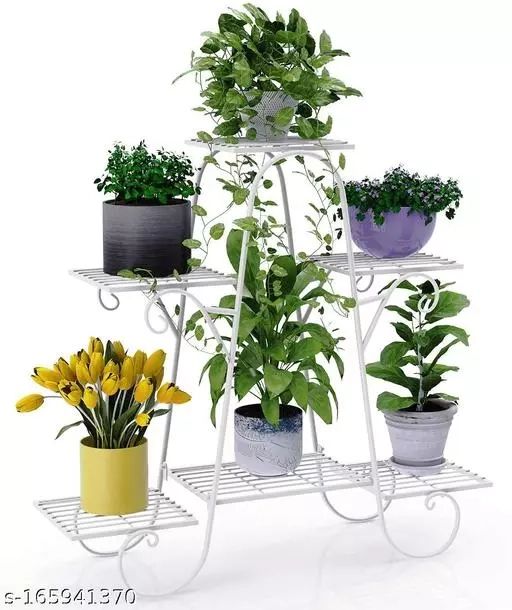 Iron Plant Stand/plant Stand For Balcony/flower Pot Stand/pot Stand For  Outdoor Plants/planter Stand/6 Pot Holder (white, L 32 X W 10 X H 29 Inches) For White 32 Inch Plant Stands (View 3 of 15)