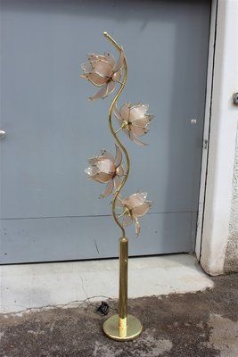 Italian Glided Metal Lotus Flower Floor Lamp, 1970s For Sale At Pamono Regarding Flower Floor Lamps (View 4 of 15)
