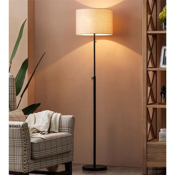 Kawoti 65 In. Adjustable Black Metal Floor Lamp With Pull Chain Switch  21008 – The Home Depot With Brown Metal Floor Lamps (Photo 3 of 15)
