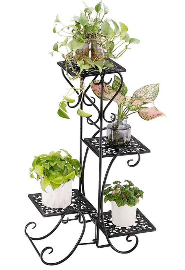 Ktaxon 4 Tier Plant Stand Flower Pattern Square Plate Garden Display Holder  Home & Garden,black – Walmart Pertaining To 4 Tier Plant Stands (View 4 of 15)