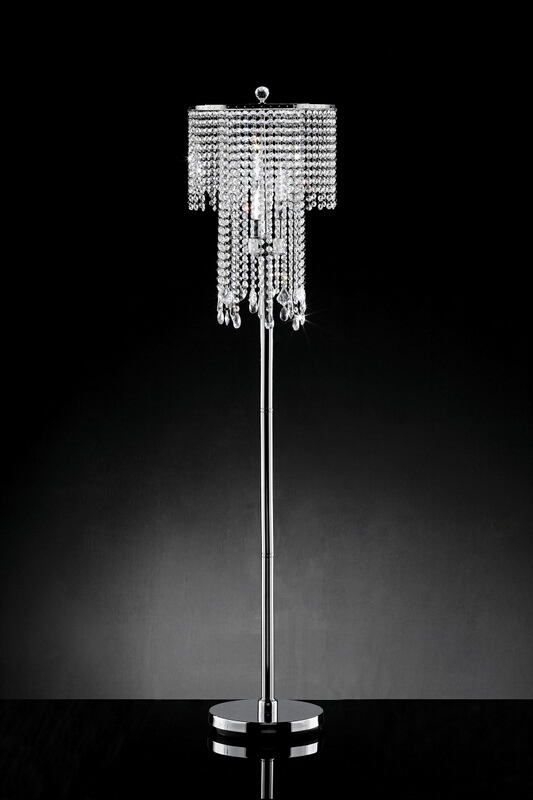 L9721f Silver Chrome Finish Metal And Hanging Glass Crystal Shade Floor Lamp Intended For Chrome Finish Metal Floor Lamps (View 10 of 15)