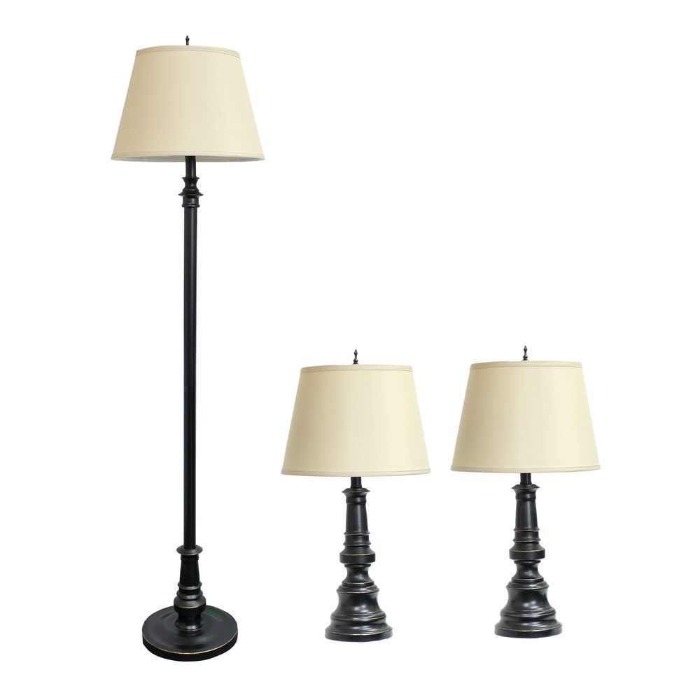Lalia Home Homely Oxford Classic 3 Piece Metal Lamp Set (2 Table Lamps, 1 Floor  Lamp) For Living Room, Bedroom, Home Decor With Tan Tapered Drum Fabric  Shades And Restoration Bronze Finish In 3 Piece Set Floor Lamps (View 14 of 15)