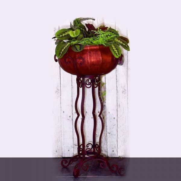 Large Antique Brown Iron Frame Plant Stand With Faux Copper Planter In Brown Metal Plant Stands (View 7 of 15)