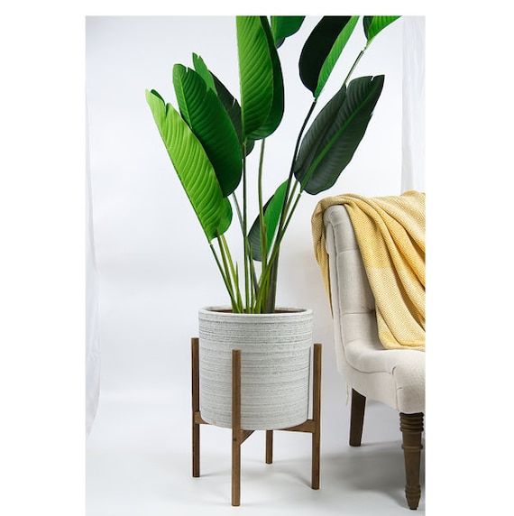 Large Plant Stand With Pot Mid Century Modern Planter Wood – Etsy Inside Wide Plant Stands (View 12 of 15)