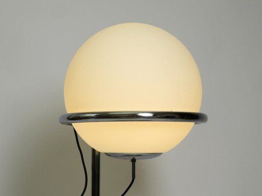 Large Space Age Tubular Steel Floor Lamp With Large Spherical Glass Shade,  1960s For Sale At Pamono Intended For Steel Floor Lamps (View 12 of 15)