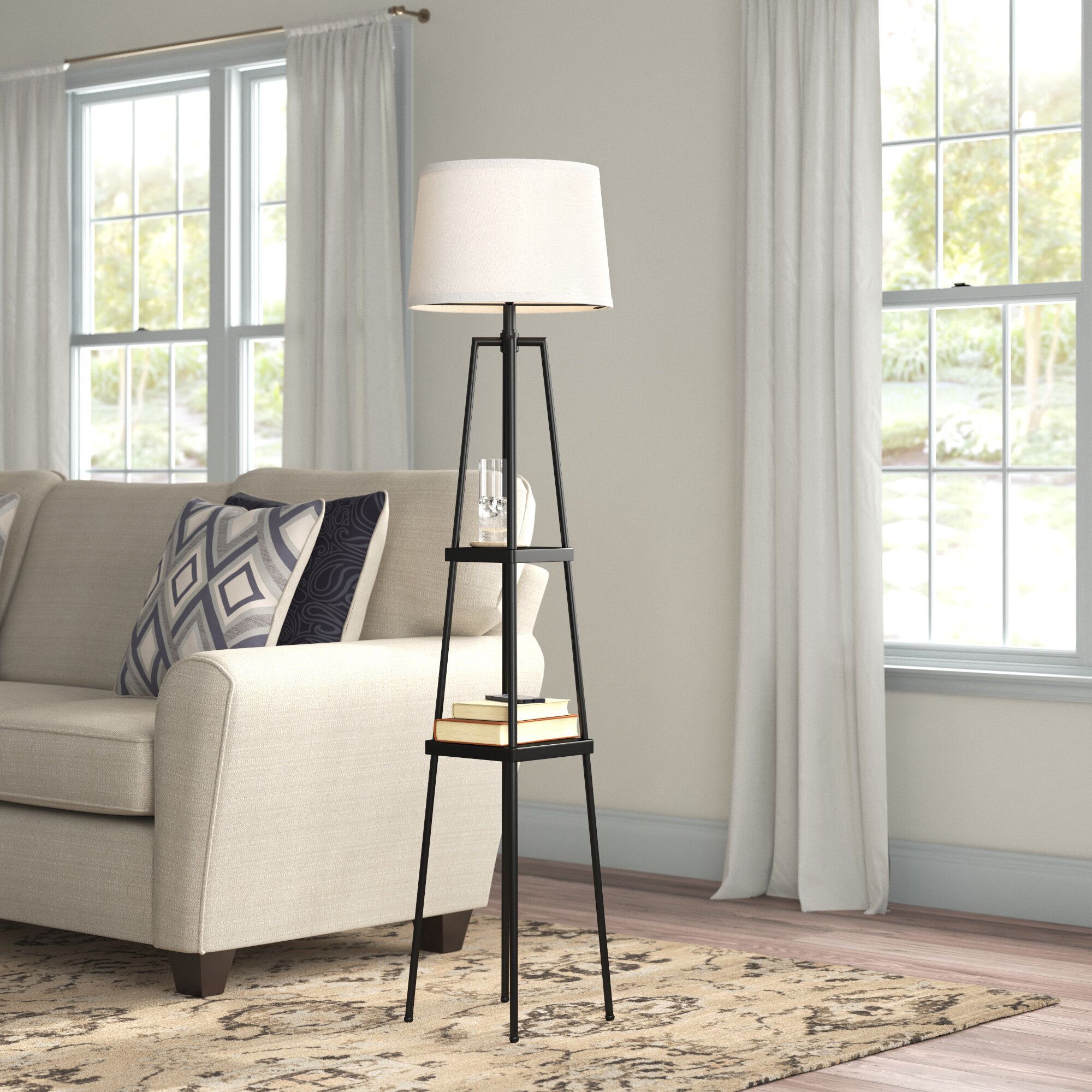 Latitude Run® 58" Modern Metal Etagere Floor Lamp With Shelves And Linen  Shade & Reviews | Wayfair With Regard To 58 Inch Floor Lamps (Photo 1 of 15)