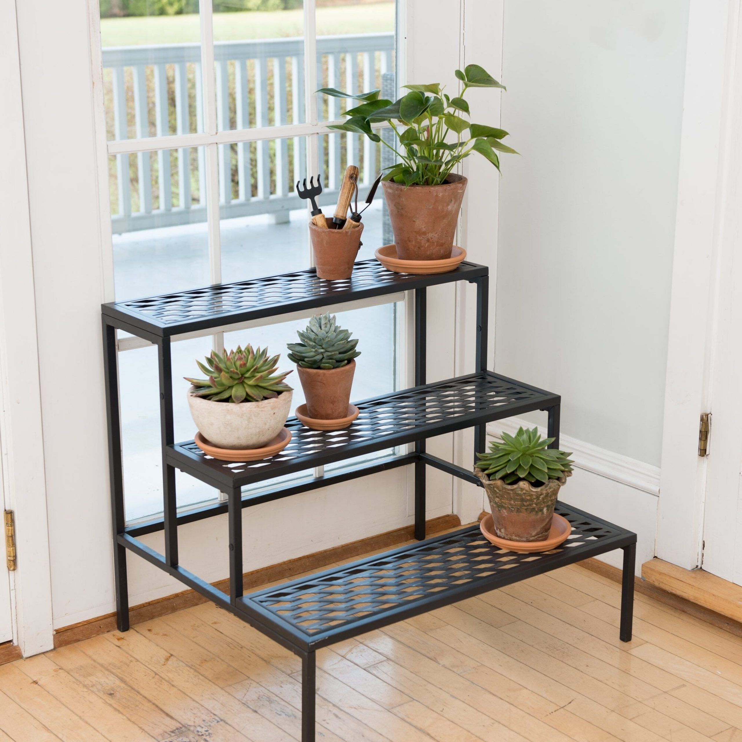 Lattice Multi Tiered Plant Stand – Black | Gardener's Supply Throughout Three Tier Plant Stands (Photo 2 of 15)