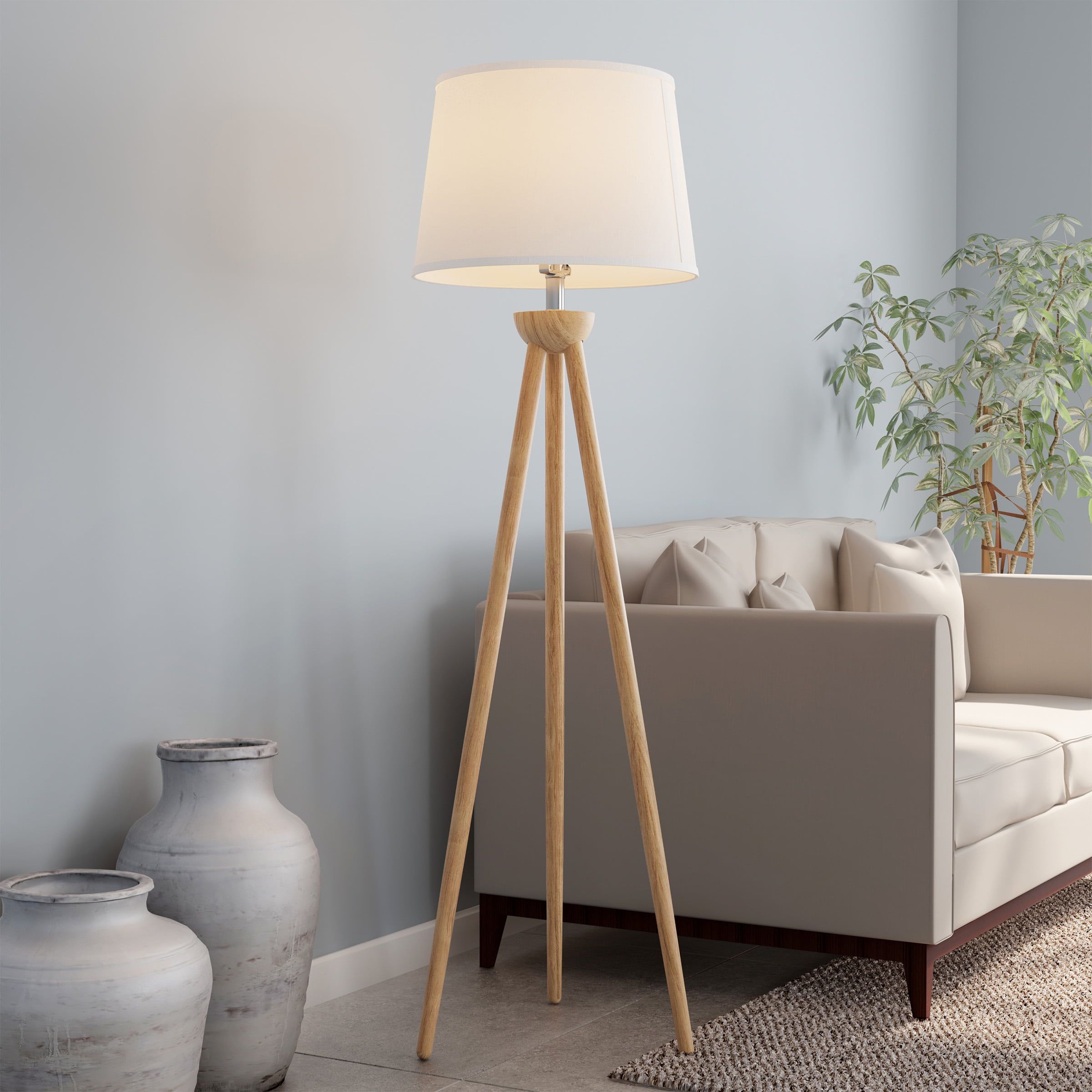 Lavish Home Tripod Floor Lamp With Led Bulb And Natural Oak Wood Base –  Walmart With Regard To Tripod Floor Lamps (Photo 3 of 15)