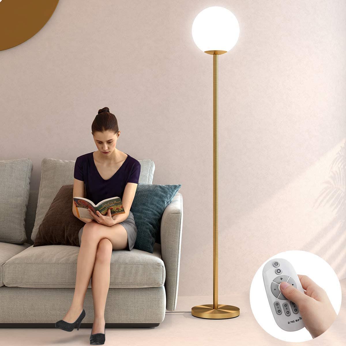 Led Floor Lamp Remote Control Frosted Glass Globe Floor Lamp Mid Century  Modern Standing Lamp For Living Rooms Bedrooms Offices Tall Pole Light With  Led Bulb Included Antique Brass – Walmart For Frosted Glass Floor Lamps (View 15 of 15)