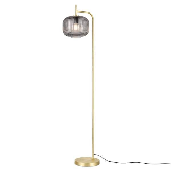 Light Society Aveni 61.06 In. Brushed Brass/smoke Floor Lamp With Glass  Shade Ls F442 Bb Smk – The Home Depot In Smoke Glass Floor Lamps (Photo 14 of 15)