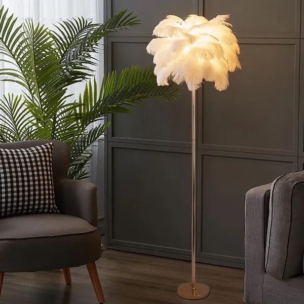 Loftus Art Deco Tree Floor Lamp With White Feather Shade Gold Finish Homary Throughout Tree Floor Lamps (View 13 of 15)