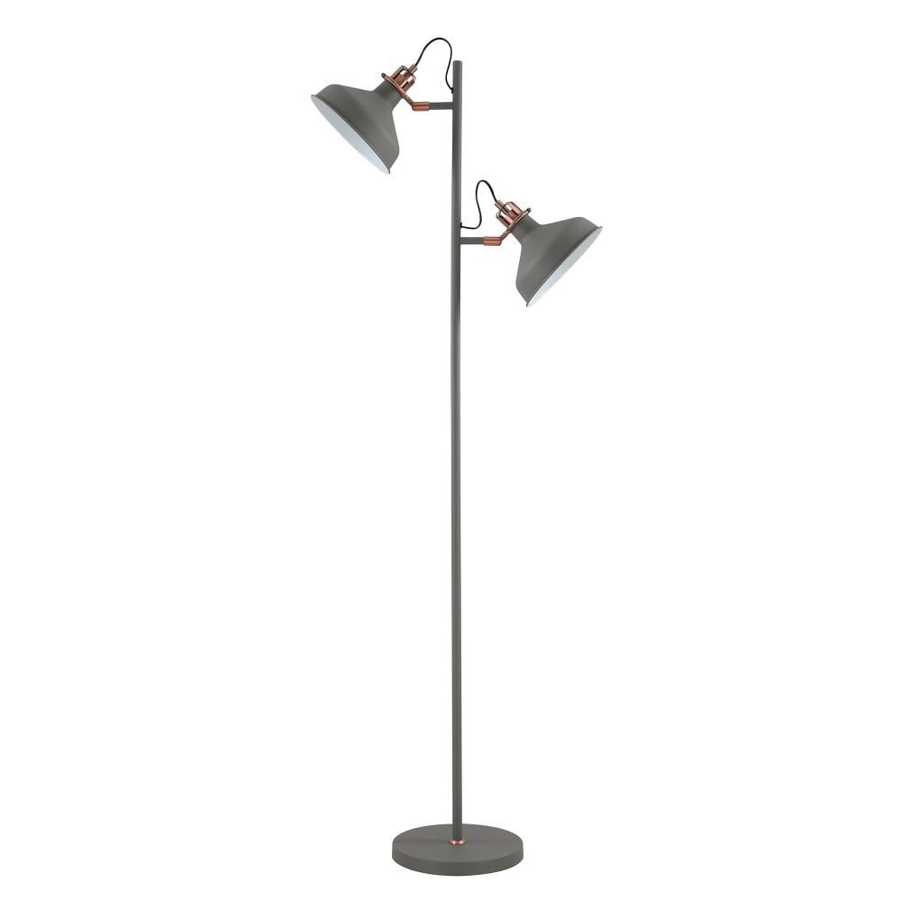 Lumiere Modbury Twin Adjustable Floor Lamp In Textured Grey & Copper –  Fitting & Style From Dusk Lighting Uk Regarding Grey Textured Floor Lamps (Photo 3 of 15)