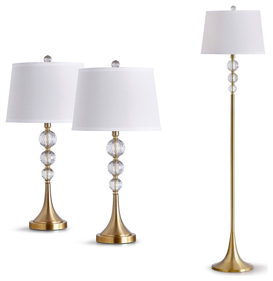 Madison 3 Piece Crystal Ball Lamp Set – Traditional – Lamp Sets – Homeglam | Houzz In 3 Piece Setfloor Lamps (View 7 of 15)