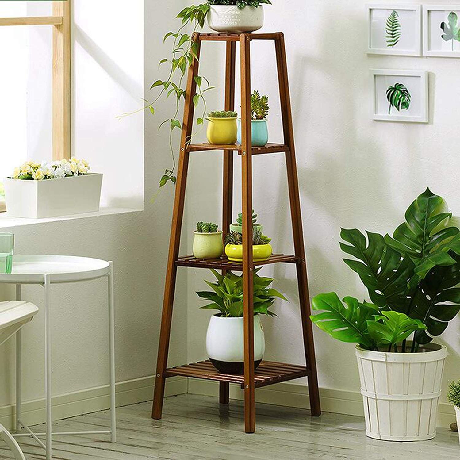 Magshion Bamboo 4 Tier Tall Plant Stand Pot Holder Small Space Table –  Walmart Within Tall Plant Stands (View 6 of 15)