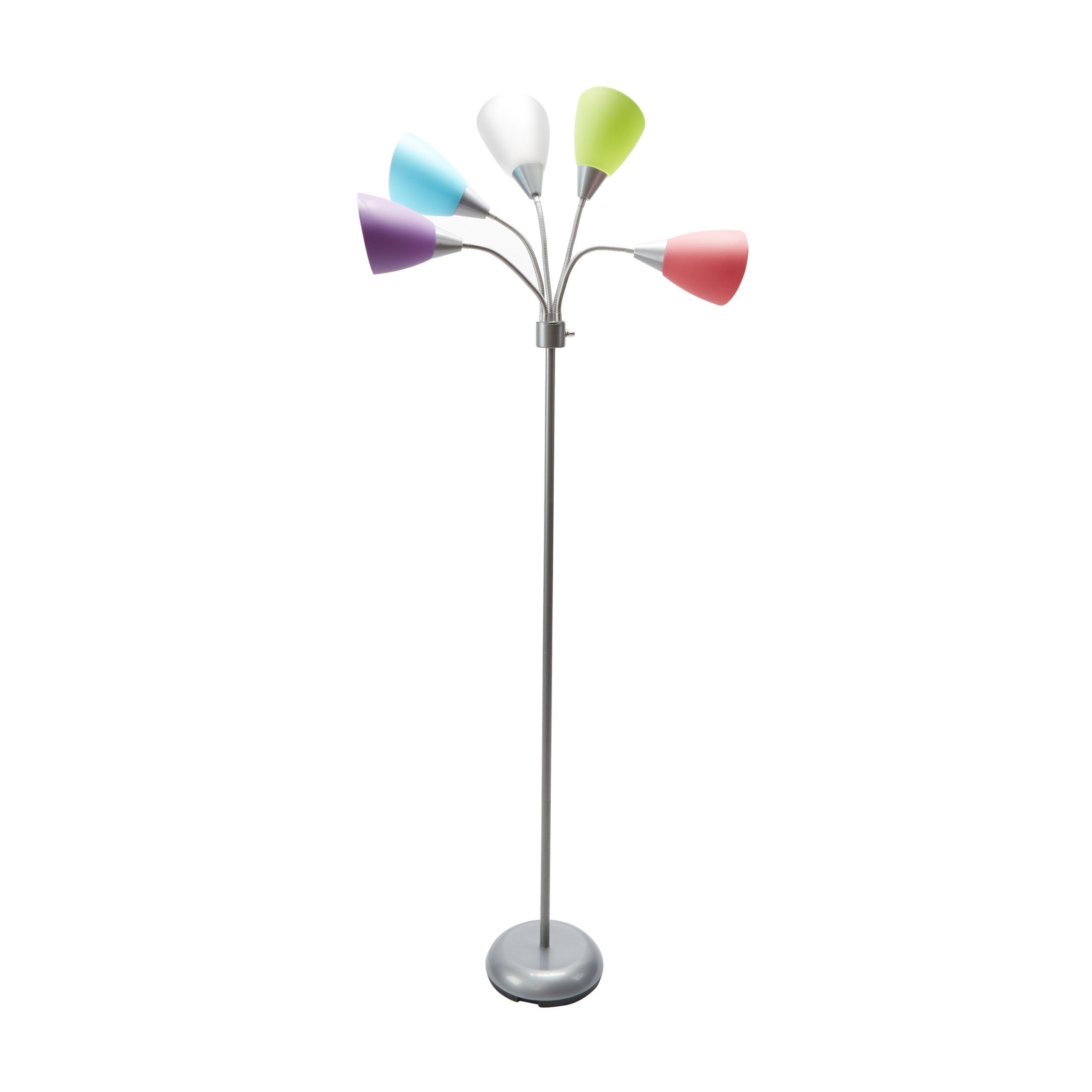 Mainstays 5 Light Floor Lamp, Silver Color With Multi Color Shades Made Of  Metal – Walmart Inside 5 Light Floor Lamps (View 2 of 15)