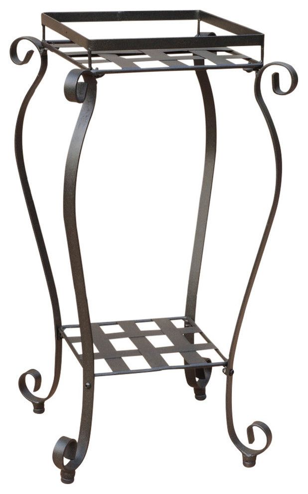 Mandalay Square Iron Plant Stand, Antique Black – Mediterranean – Planter  Hardware And Accessories  International Caravan | Houzz Intended For Iron Square Plant Stands (View 8 of 15)