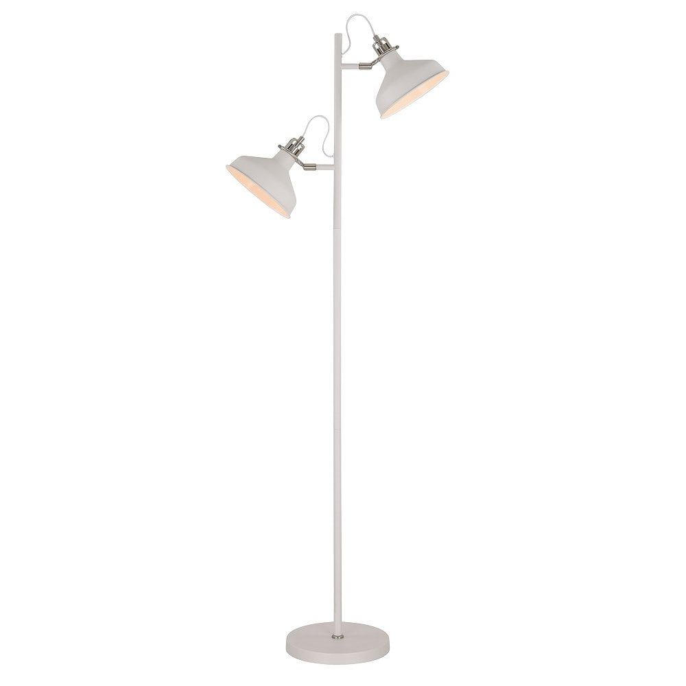 Matt White Vintage Floor Standing Lamp With Two Adjustable Angled Shades In 2 Light Floor Lamps (Photo 1 of 15)