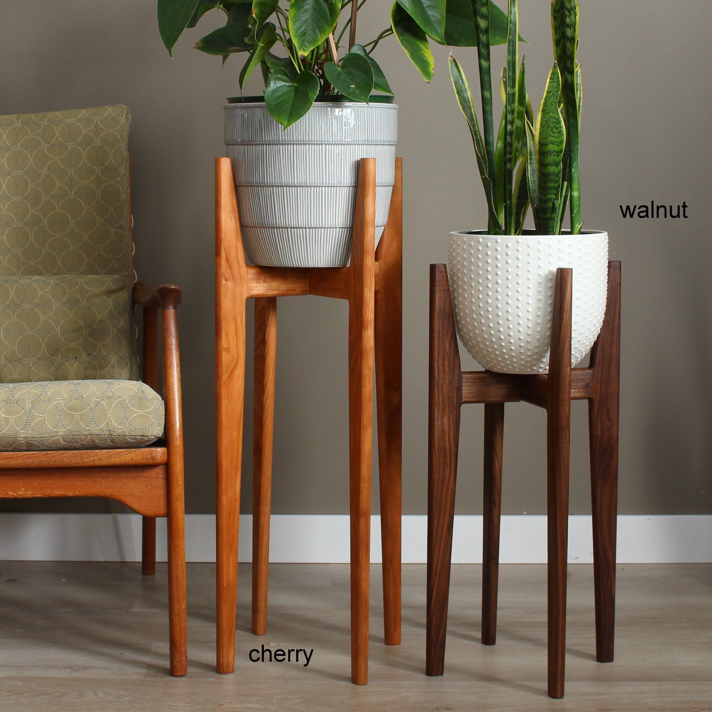 Mid Century Modern Plant Stand Our Original Design Indoor – Etsy Throughout Cherry Pedestal Plant Stands (View 4 of 15)
